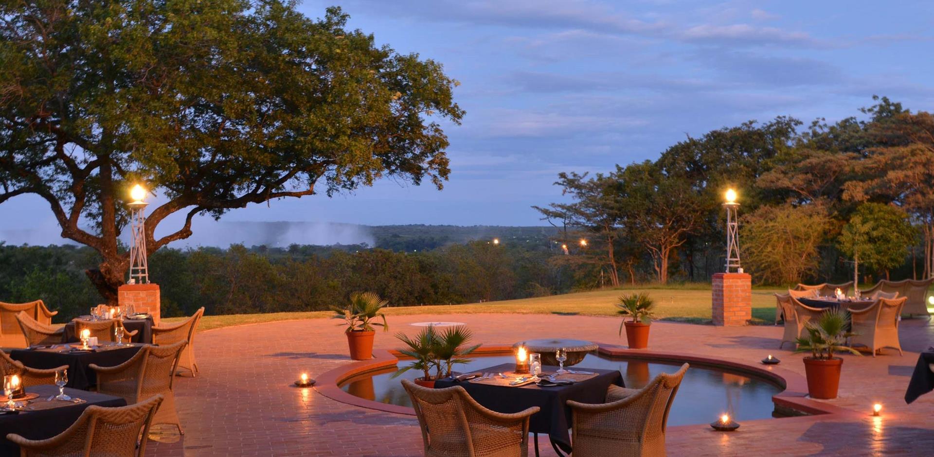 Outdoor dining, The Victoria Falls Hotel, Zimbabwe, A&K
