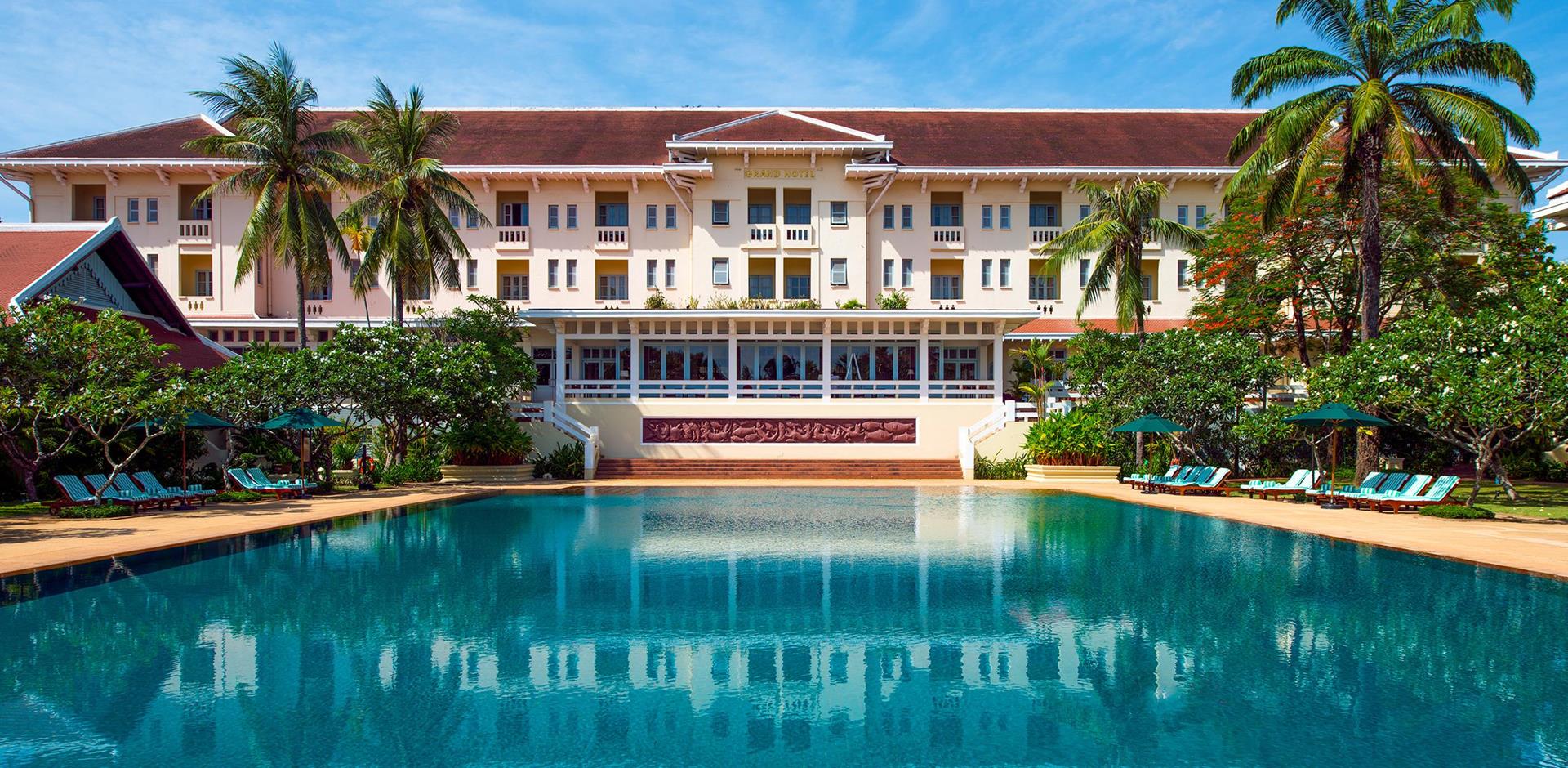 Pool and exterior, Raffles Grand Hotel d'Angkor, Cambodia, A&K