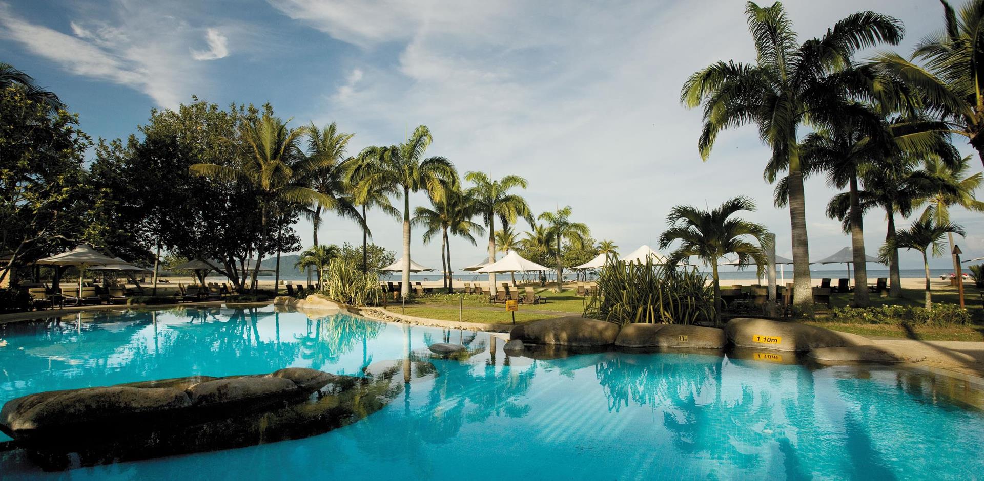 Pool and beach view, Shangri-La's Rasa Ria Resort, Malaysia